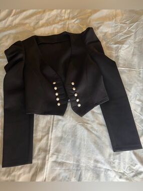 Black Cropped Button-Front Women's Jacket